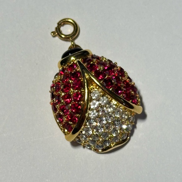 Rare Arlene Dahl Rhinestone Ladybug Charm Pendant Spring Clasp - Picture 1 of 8